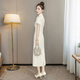 Silk Cypress Stand воротника Cheongsam Юбка 2025 Summer New Women's New китайского стиля в средней длине