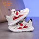Del Hui Kinderschuhe 2025 Neues Kindermischnetz atmungsaktive Sportschuhe Herren-Mittel-Big-Kinder-Laufschuhe Mädchen Outdoor Freizeitschuhe D9928 Weiß rote Single Net 30 innere Länge 19cm Fuß Länge 18 cm