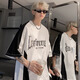 POUM Camiseta de manga corta para hombres Poum Camiseta de manga corta Impresión de letras de verano para hombres American High Street Bloqueo de color Hands Blaking Color de manga corta YHSFG-D5012 Black XL