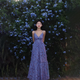 Wei Guangli 2025 Sommer neuer französischer Tee Break Gentle Blumen-Hosenträger Kleider Meer Urlaub Temperament V-Ausschnitt Strand Langer Rock Spring Branch Floral Kleid lila M-Code 80-110jin [Jin entspricht 0,5 kg]