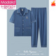 Modal Men's Pyjamas Coton Pure Coton Été Summer à manches courtes à manches courtes décontractées Cartoon de grande taille Carton de maison peut être porté à l'extérieur du pantalon G3884 à manches bleues L [100-120jin [Jin est égal à 0,5 kg]]]