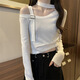 Rongxitu (Rongxitu) Design-Sensing Korean Style One-Shoulder Top 2025 kurz gestrickter Pullover Guangzhou Dreizehn Linien 11303 Schwarz One Size (70-125jin [Jin entspricht 0,5 kg] kann getragen werden)