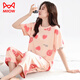 Catman (Miiow) pijama para mujeres en verano 2025 Nuevos pantalones recortados de manga corta traje de verano para mujeres de mediana edad de mediana edad ropa casual para el hogar pantalones cortos de manga corta-679 m recomendado 80-100 Jin [Jin equivale a 0,5 kg]