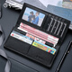Goldlion Herren echtes Leder langer Brieftasche Top-Schicht Cowhide Dünn Multifunktion Reißverschluss Clip Schwarz schwarz