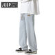 
JEEP SPIRIT Jeep Jeep Jeans Men's Summer New Loose Straight Wide Legs Boys 2025 Trendy Brand Workwear Casual Pants SS838 Black Gray-Drawstring Style XL 130-155Jin[Jin equals 0.5 kg]