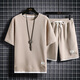 
Zhaoxun Guangzhou 13-line T-shirt waffle short-sleeved T-shirt men's summer loose large size sports khaki shorts suit thin 829 black [set] M 100-120Jin [Jin equals 0.5 kg]