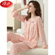 Langsha Pyjamas (Langsha) Frauenfrüh- und Herbst-Herbst-Herbst-Herbst Pure Cotton Long Sleeve Cotton Dünne Hauskleidung mit mittleren Größe mit großer Größe C9272 Bohnenpulverpulverkatzdruck M (Empfohlen 90-110jin [Jin Equalle 0,5 kg]))