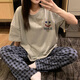 红豆睡衣女2025新款夏季短袖长裤纯棉初中学生女孩大童可爱家居服 6625-桃心小熊--短袖长裤-HZM L 女 ( 高158-162， 95-115斤)