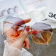 2025 new frameless edge-cut round sunglasses fashionable sunglasses women's big face slimming glasses anti-UV rays gold frame gradient gray
