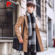 Pierre Cardin windbreaker men's mid-length Korean style trendy and handsome woolen coat men's spring and autumn thickened long British style coat design Khaki L 105-120Jin Jin equals 0.5 kg