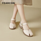 Zapatos de cuero yierkang zapatos de mujer versátiles versátiles de mujer Sandalias de correa de suela suave 28070W beige 36