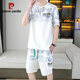 Pierre cardin 2025 summer new short-sleeved suit men's teenagers versatile shorts casual sports two-piece set gradient color men's clothing 6187 blue L