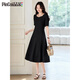 Robe Pincai pour femmes French Hepburn Style Robe noire haut de gamme A-line manche courte robe longue p52q069