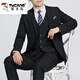 Woodpecker Suit Men's Business Slim Suit Professional Formal Small Suit Male Groomsman Groom Wedding Dress Jacket Two-button Black Jacket+Pants+Vest+Shirt+Tie 2XL 126-140Jin Jin is equal to 0.5 kg