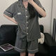 雅鹿韩版简约纯色纯棉睡衣女短袖短裤夏季两件套宿舍家居服套装 9903#黑色 M 80-100斤