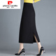 Pierre Cardin (pierre cardin) skirt women's hip skirt autumn and winter new high-waisted slim mid-length straight thickened slit one-step skirt long skirt black winter style plus velvet thickened 3XL 136-145Jin Jin is equal to 0.5 kg