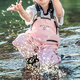 Lugeli children's waders, waterproof, sea-going equipment, kindergarten, sand play, water suit, one-piece fishing, rain pants, rain boots, children's waders, pink cat 24.5