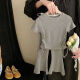 
Disney Nezha Girls Summer Short Sleeve T-shirt Set Fashionable Small and Medium Children's Ice Silk Girl Casual Children's Two-Piece Set Round Collar Drawstring Set-Gray-Nezha G686 110