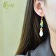 Shixiang earrings suitable for round faces and big faces. Magnolia flower earrings for women. Flowers and Hetian jade in ancient style with Hanfu. Chinese style earrings. EH215-Orchid white jade earrings.
