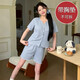 S. SOFEA Sommer kurzärmelig Jacquard Pyjamas weiblicher Prinzessinstil Dünne zweiteiler Set Doppelkurzer Set DW683 Blaue Blume (mit Brustpolster) 170 m (80-100jin [Jin ist gleich 0,5 kg])