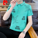 皮尔卡丹（pierre cardin）新款男士纯欲风polo.衫时尚韩版半袖青年印花棉质吸汗透气短袖t恤 9226卡其 3XL 150-160斤
