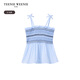 Teenie Weenie Kids 25-year-old cool and sweet retro striped halter top for girls, blue 120 cm
