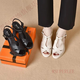 Niwenfeili Luxury Luxury Chaussures pour femmes xiaobun poisson bouche chaussures respirant table sandales en cuir épaisse semelle quotidienne printemps et d'été épais talon décontracté noir 34