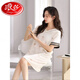 Langsha 2025 Nachthemd Frauen Sommer kurzärmeligte Pyjamas Kleid für die Sommeremulation von Frauen Emulation Seiden Sommer bequemer großer Kleidermilch-Aprikose M9926 [kurzes/brustloses Pad] M [90-110jin [Jin gleich 0,5 kg]]