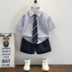 
G.DUCKKIDS little yellow duck children's clothing boys summer suit handsome children's suit summer Korean version one-year-old clothes baby boy dress striped suit + tie 90 size 1-1 and a half years [80-90cm]