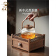 煮茶壶煮茶器家用泡茶电陶炉煮茶炉耐高温烧水新款加厚玻璃办公室 2胡桃木电陶炉+烤网+透明云朵提梁壶（蒸煮一体胆） 701mL(含)-800mL(含)