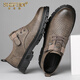 Shefeidi Light Luxury High-End Brand Herrenschuhe 2025 New Hollow atmable Hole Schuhe lässige Lederschuhe Britische Arbeitsschuhe Herren High-End-Khaki (Lochgesicht) 40