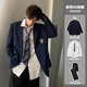 Xinghelai Japanese college style dk suit boy dress handsome three-piece Korean casual small suit navy suit + white shirt + black pants + tie XL 125-140Jin Jin equals 0.5 kg can be worn