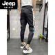 Jeep Spirit Summer Summer Seda delgada Seda de secado rápido Pantalones casuales para hombres Pantalones deportivos elásticos delgados de nueve puntos Milk Seda Pequeñas Pantalones Harén Trendy Black D1225 28