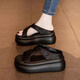 Belle Spaziergänge mit kleinen dicken Sohle-Schwamm-Kuchen-Sandalen für Frauen im Sommer tragen 2025 Neue Frauen mit hohem Strand von Frauen mit weichem Strand chinesischer Stil schwarz 36 36