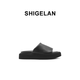 Shigelan 2025 Nouvelles sandales d'été en cuir authentique pour chaussures de plage pour femmes avec des flops antidérapants épaisses et une apparence élevée, noir 36 (petite taille)
