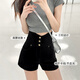 Bu Shuyao High-T-T-T-Shorts für Frauen im Sommer 2025 Neues Stil zum Tragen von A-förmigen Schlagen und Straffing Bauch, um das Bauch heiße Mädchen schwarz heiße Hosen Schwarz zu bedecken, geeignet für 80-95 Jin [Jin entspricht 0,5 kg]