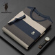 Larren Paul Knight Men's Round Neck T-shirt Short Sleeve Stripe Color Block Summer High-end Top Business Casual Loose Large Size Trendy Brand a 6197-Denim Blue M 48