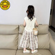 G.Duckkids Little Yellow Ente] Neue koreanische Version des Girls 'Weste Set für den Sommer 2025 Mode dünne Sommer zweiteilige Zweiköpfe von White Draw String Top + Blumenhose mit breitem Bein 120