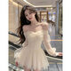 Yijingxuan nachtclub weiß ein schulter laterne faltes kleid französisches Mädchen hell Luxus Mode High-End-Kleid-Bild Farbkleid L
