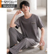 Modal men's pajamas in summer new short-sleeved trousers pullover casual simple large-size teenager men's home clothing suit 12014 L (110-130Jin[Jin equals 0.5 kg])