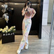 Kaizitu Ymeng Europäischer Modeanzug für Frauen im Sommer Neue modische altersreduzierende Kurzärmel-Kurzärmel-Top-Weitbein-Hosen zweiteiliger Set 7009A Pink Kurzärmelte + 7047B Jeans S S