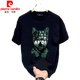 Pierre Cardin European und American Trendy Summer Reine Baumwolle kurzärmelig T-Shirt Herren 2025 Neues T-Shirt Lose großes Paar Outfit Herren halbärmelig V691 Black S