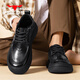 Bull Family Men's Shoes Spring Spring Retro British Style Work Awear Shops Soft Sole versátiles Resado de negocios Resistente zapatos de cuero casual Negro 41