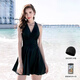 You swimsuit women's dress for hot spring conservative small breasts gathered sexy slim swimsuit four-piece set 19414 black 2XL