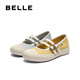 百丽（Belle）轻便薄底休闲玛丽珍鞋女2025秋新双条带舒适帆布鞋B2674CQ5 蓝色 37 (235mm)