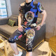 GTYUWVG2025夏季冰丝套装男士潮牌潮流短袖欧货男装夏装迷彩T恤衣服 829卡其色套装 M  适合85-105斤