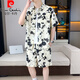 皮尔卡丹（pierre cardin）夏季冰丝短袖衬衫套装男休闲痞帅碎花半袖衬衣搭配沙滩短裤两件套 679米白套装 M 90-110斤