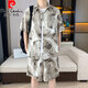 皮尔卡丹（pierre cardin）新中式国风短袖衬衫套装男夏季冰丝薄款半袖衬衣搭配沙滩短裤一套 677粉色套装 3XL 160-175斤