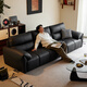 Lin's Home Leather Sofa Living Room Leather Art Sofa Piano Key Sofa 2025 Upgraded First-Layer Cowhide Furniture Lin's Wood Industry 2.5m|Black Brown|Thickened First-Layer Cowhide