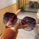 2025 new frameless edge-cut round sunglasses fashionable sunglasses women's big face slimming glasses anti-UV rays gold frame gradient gray
